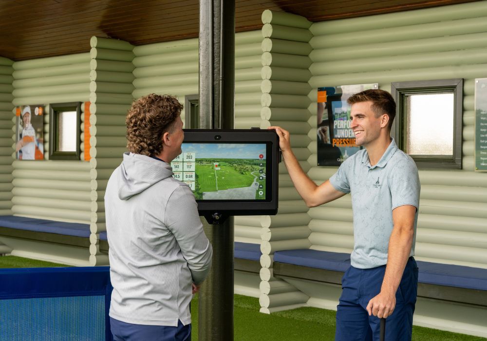 Trackman 2 Golfers at Screen - Primary Gallery